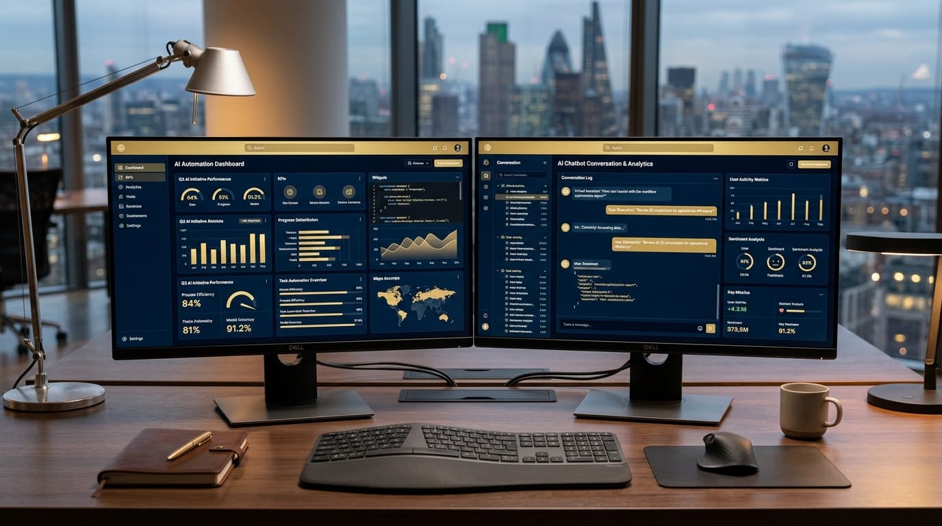 Dashboards de automatización e inteligencia artificial en operación empresarial